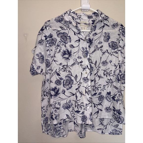 Cynthia Rowley White 100% Linen Floral Flower Button Front Shirt Top Women Small - Picture 2 of 7